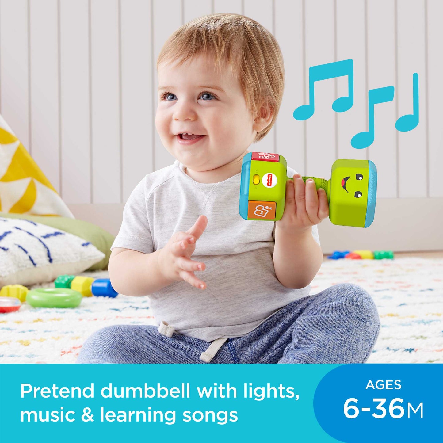 Bloomila Laugh & Learn Countin’ Reps Dumbbell Musical Rattle Toy For Infant & Toddler