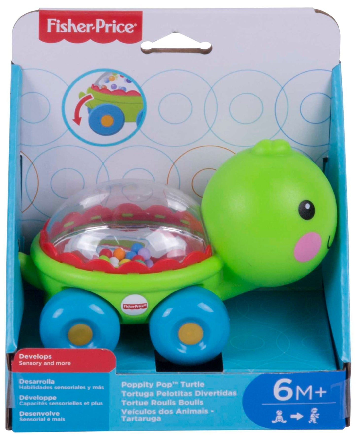 Bloomila Poppity Pop Turtle Push-Along Vehicle With Sounds For Infant Crawling Play