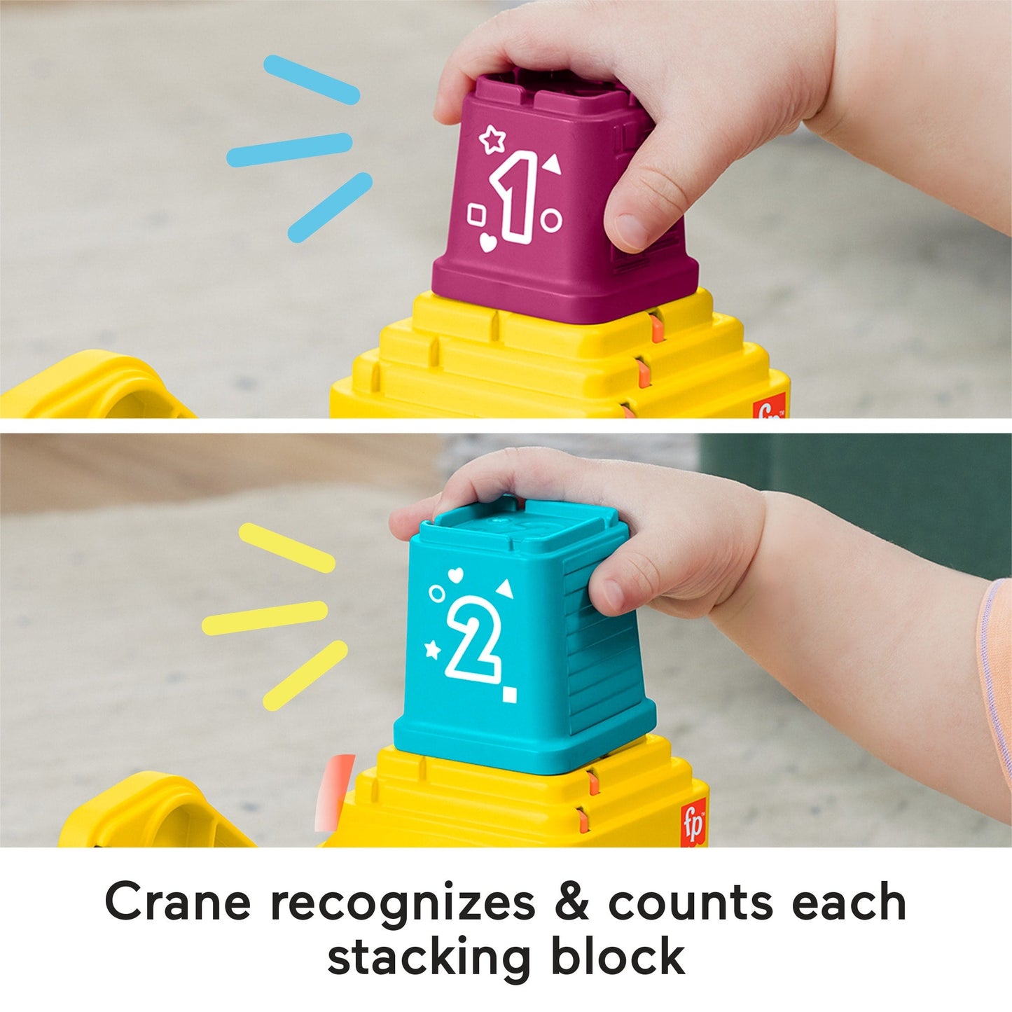 Bloomila Count & Stack Crane Baby & Toddler Learning Toy With Blocks, Lights & Sounds