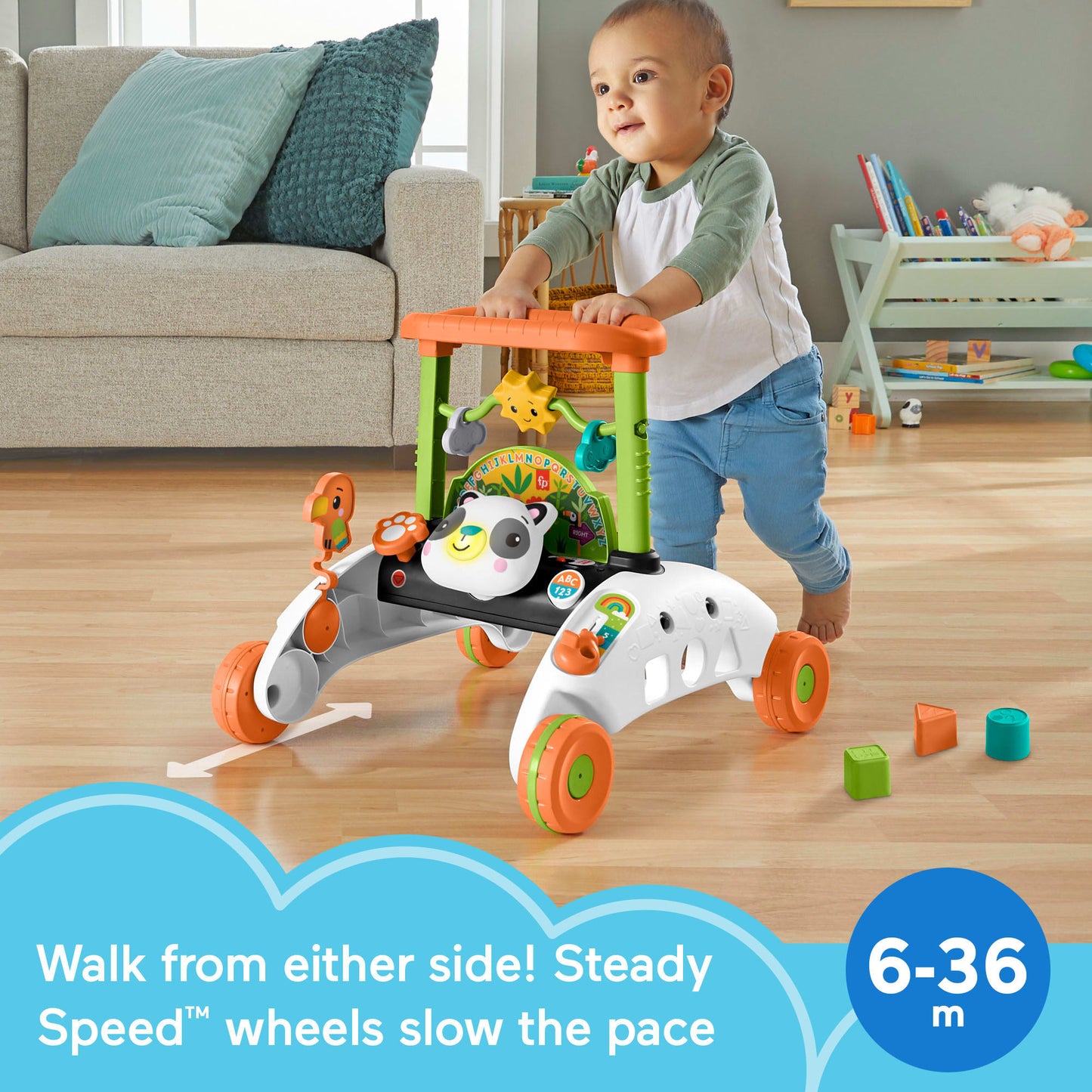 Bloomila 2-Sided Steady Speed Panda WalkBaby & Toddler Learning Toy With Music & Blocks