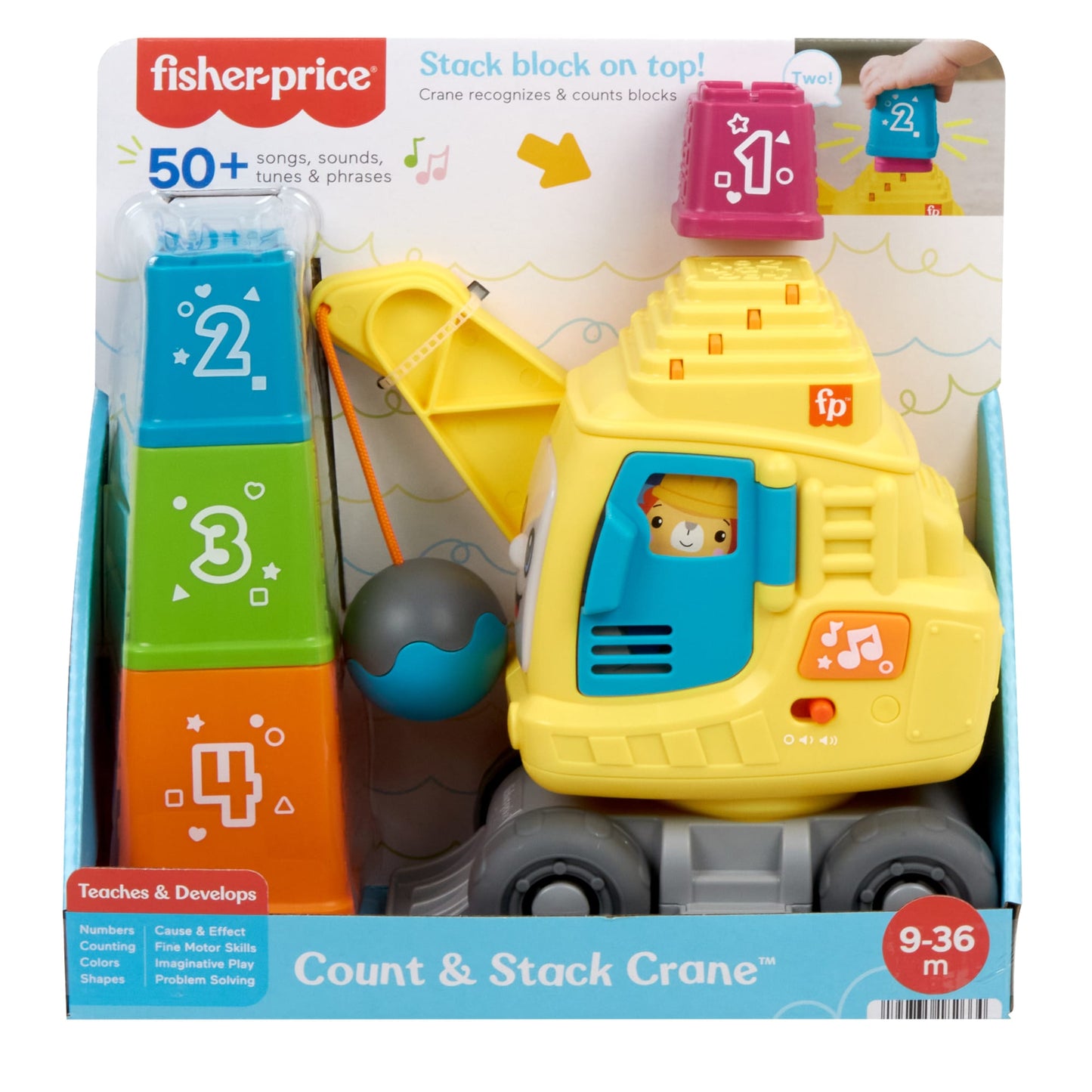 Bloomila Count & Stack Crane Baby & Toddler Learning Toy With Blocks, Lights & Sounds