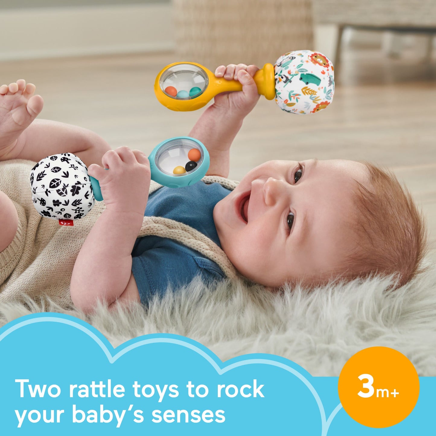 Bloomila Baby Rattle ‘n Rock Maracas Toys, Set Of 2 For infants 3+ Months, High Contrast
