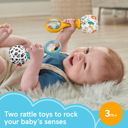 Bloomila Baby Rattle ‘n Rock Maracas Toys, Set Of 2 For infants 3+ Months, High Contrast