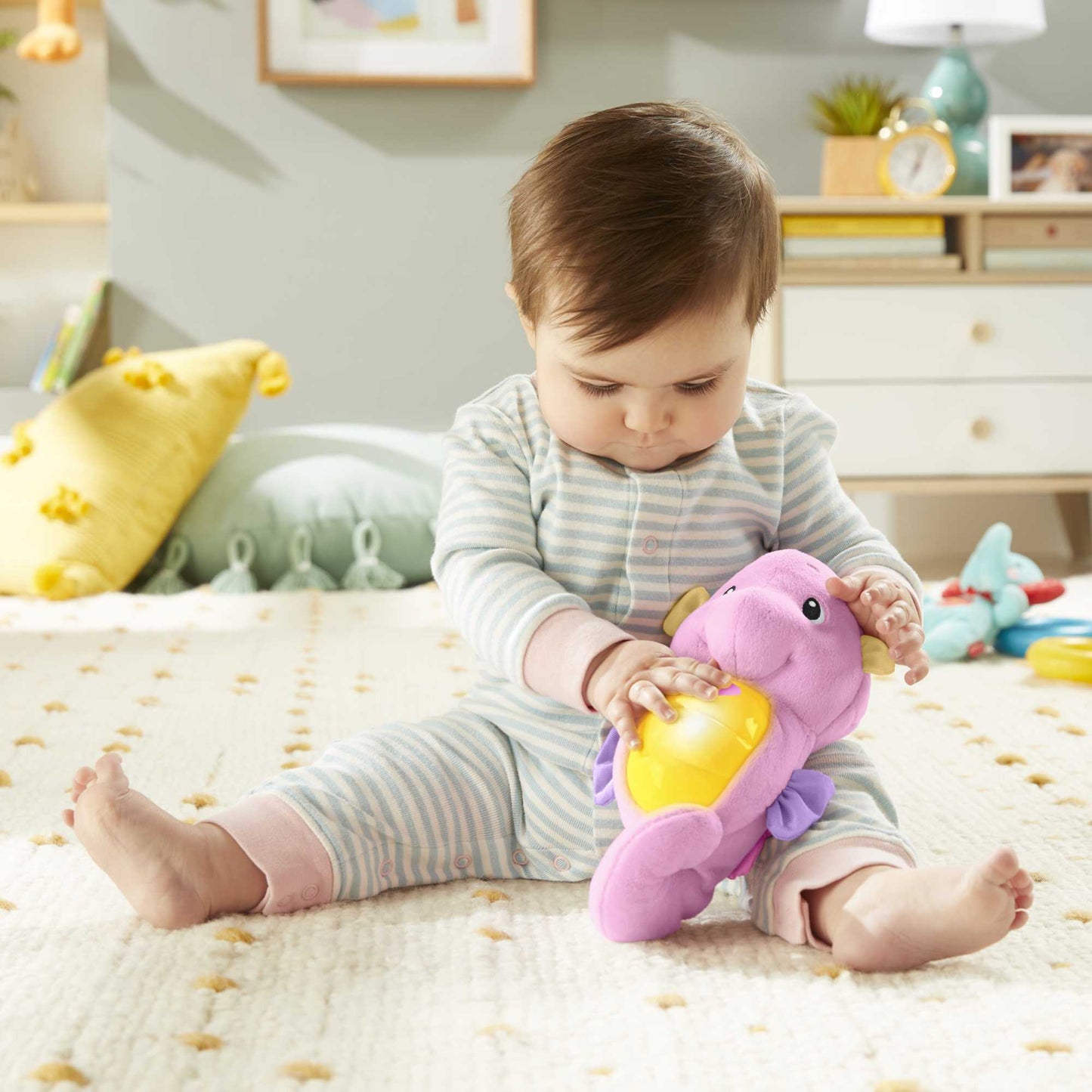 Bloomila Soothe & Glow Seahorse, Musical Plush Toy & Sound Machine For Baby With Lights, Pink