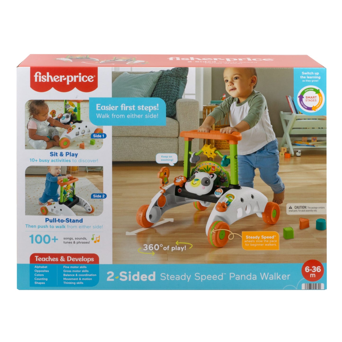 Bloomila 2-Sided Steady Speed Panda WalkBaby & Toddler Learning Toy With Music & Blocks