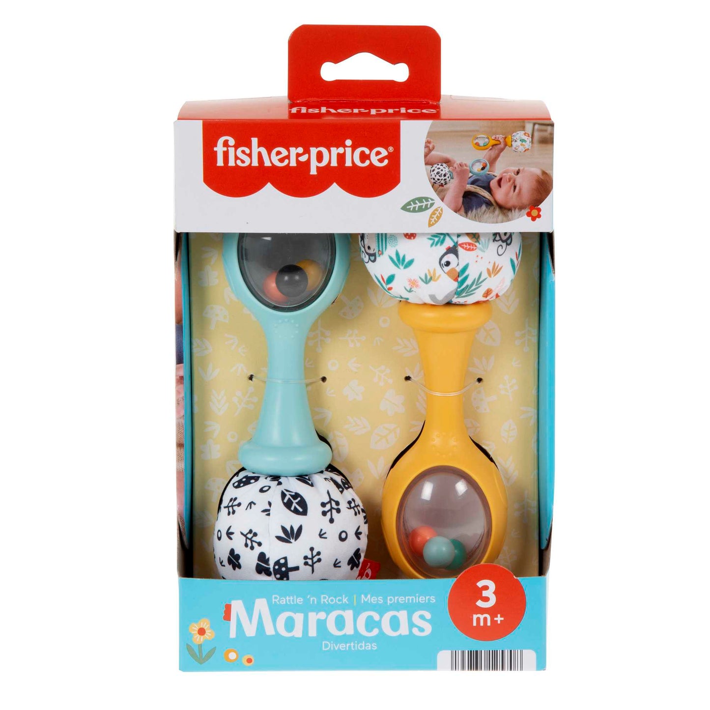Bloomila Baby Rattle ‘n Rock Maracas Toys, Set Of 2 For infants 3+ Months, High Contrast