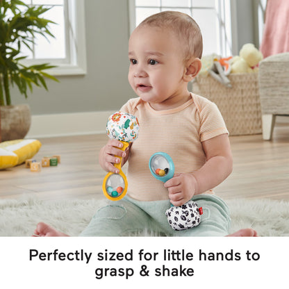 Bloomila Baby Rattle ‘n Rock Maracas Toys, Set Of 2 For infants 3+ Months, High Contrast